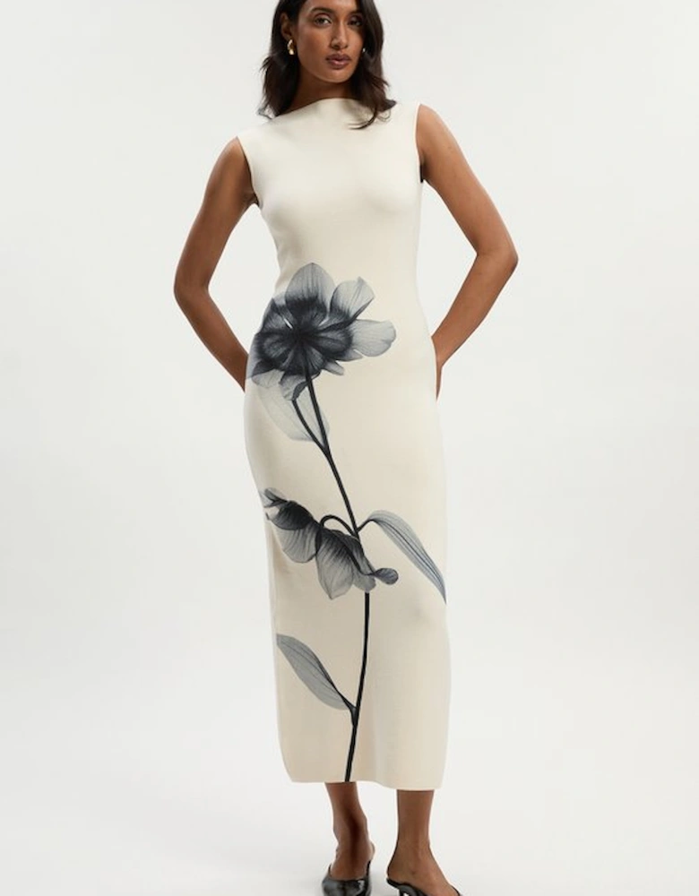 Petite Placement Photographic Print Knitted Maxi Dress