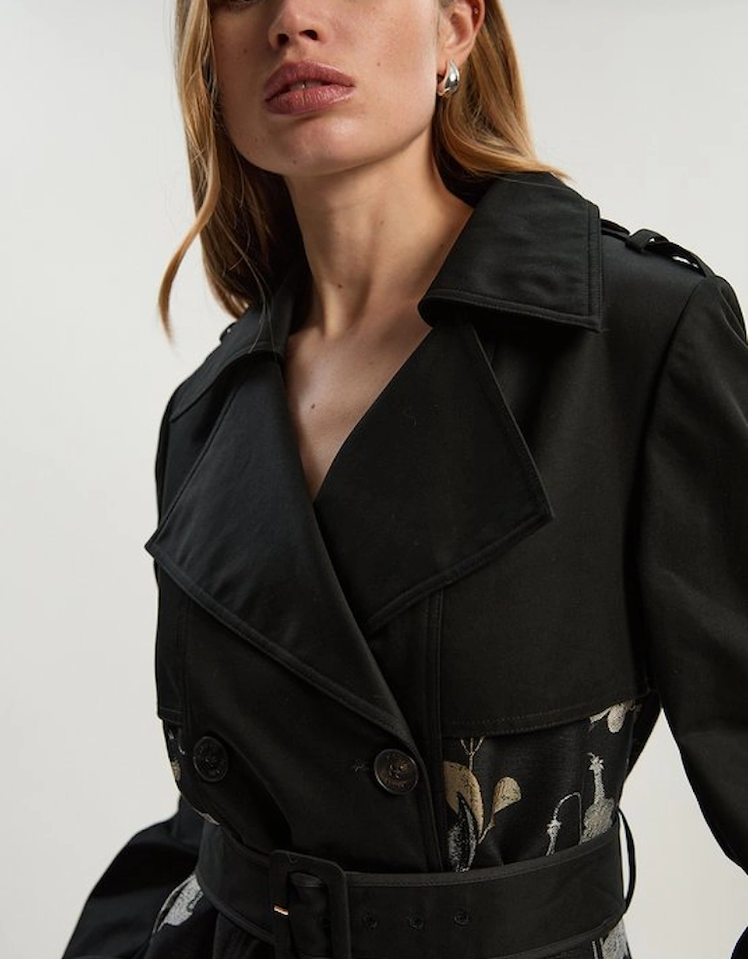 Petite Printed Jacquard Trench Coat
