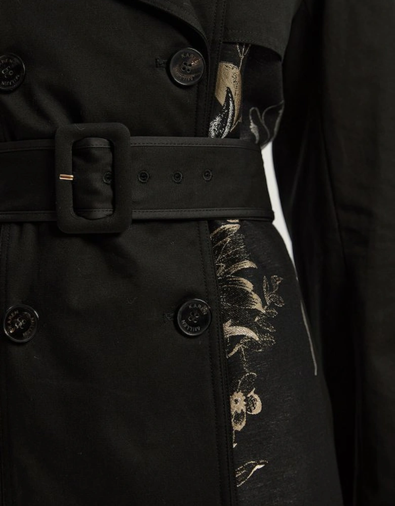 Petite Printed Jacquard Trench Coat
