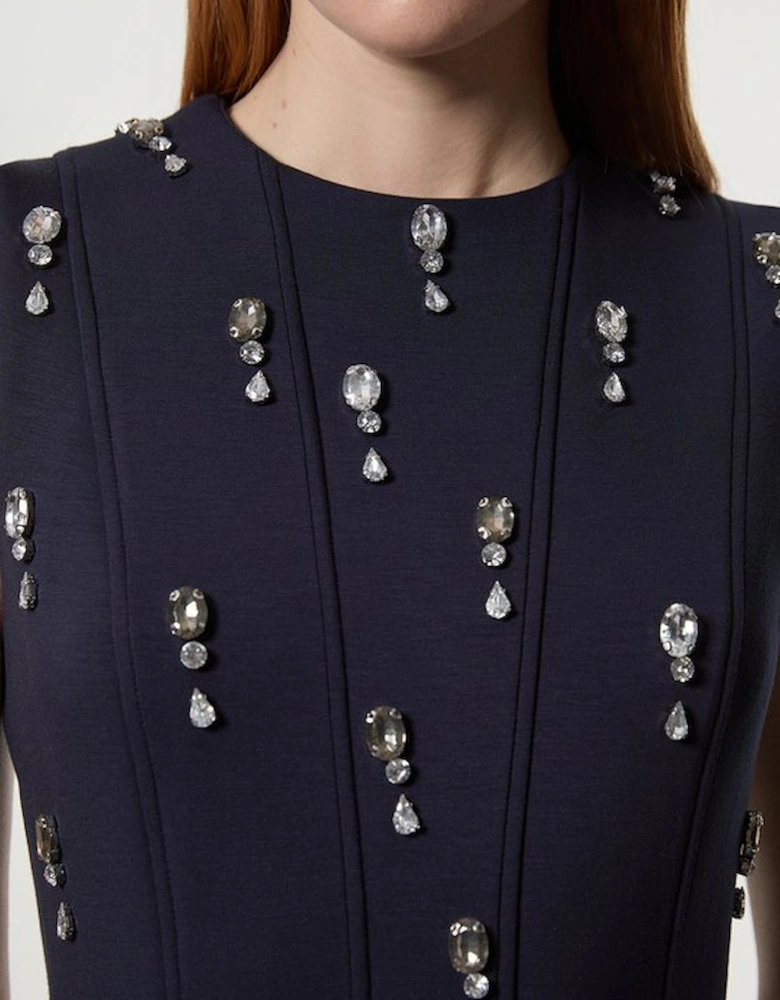 Crystal Embellished Premium Scuba Jersey Mini Dress
