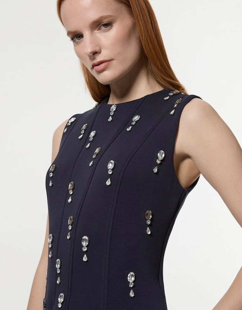 Crystal Embellished Premium Scuba Jersey Mini Dress