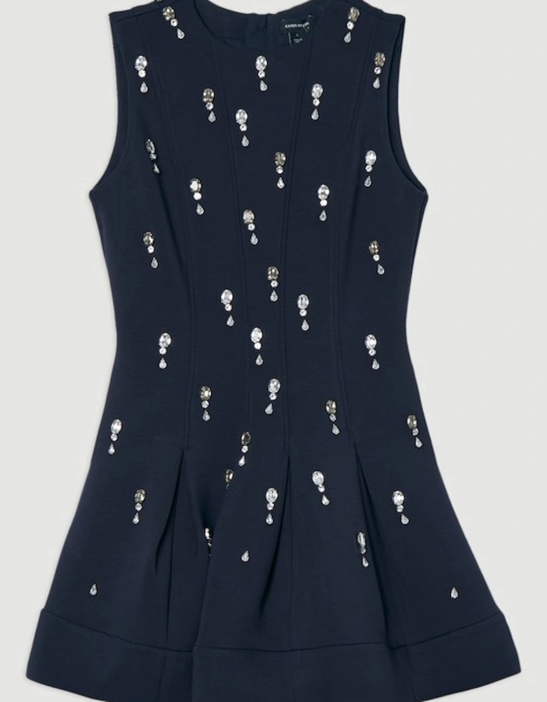 Crystal Embellished Premium Scuba Jersey Mini Dress