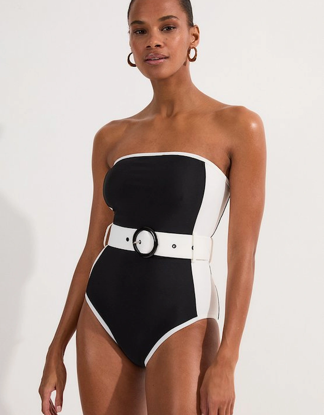 Contrast Panelled Bandeau Swimsuit With Belt