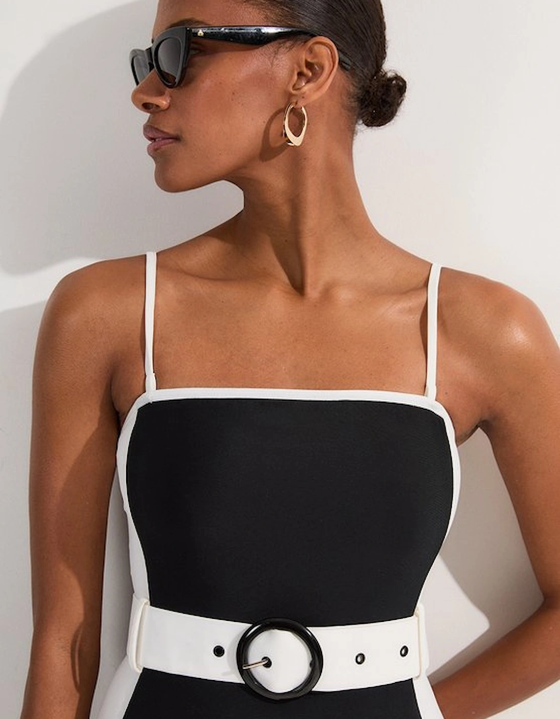 Contrast Panelled Bandeau Swimsuit With Belt, 5 of 4