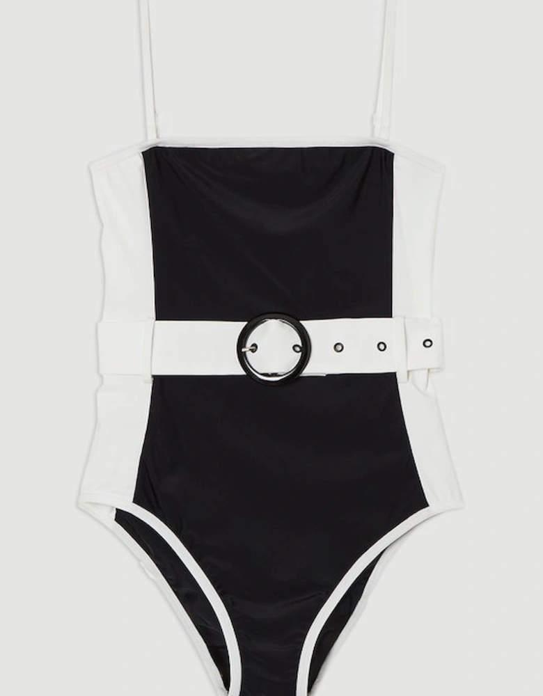 Contrast Panelled Bandeau Swimsuit With Belt