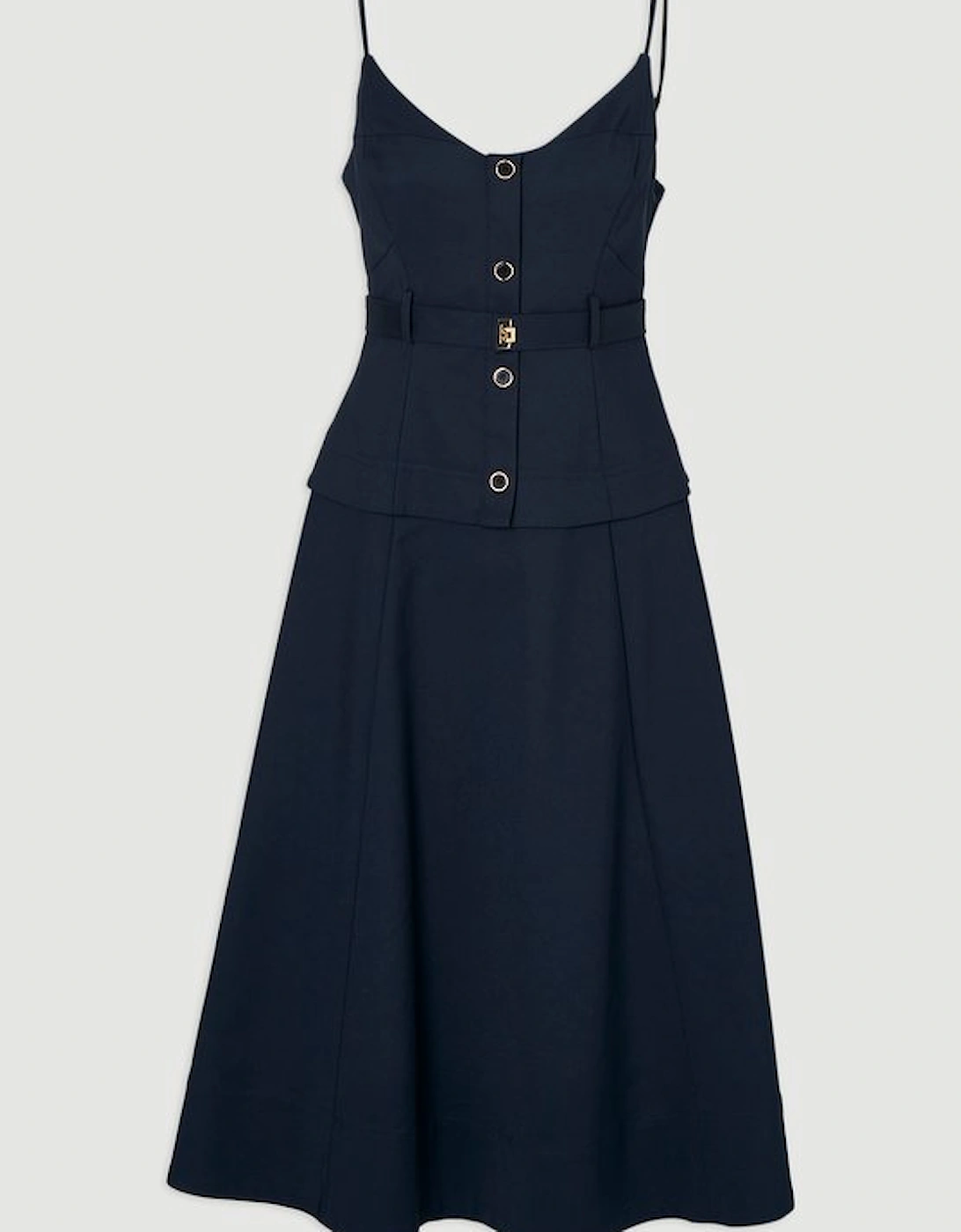 Techno Strappy Belted Hardware Detail Woven Midi Dress