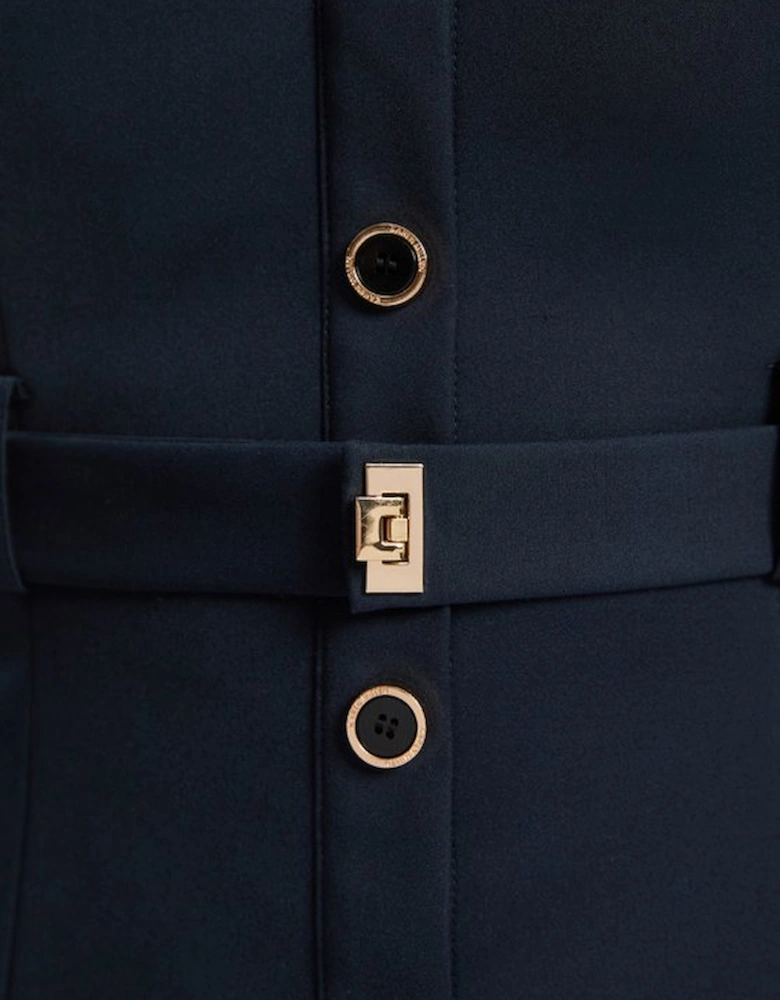 Techno Strappy Belted Hardware Detail Woven Midi Dress