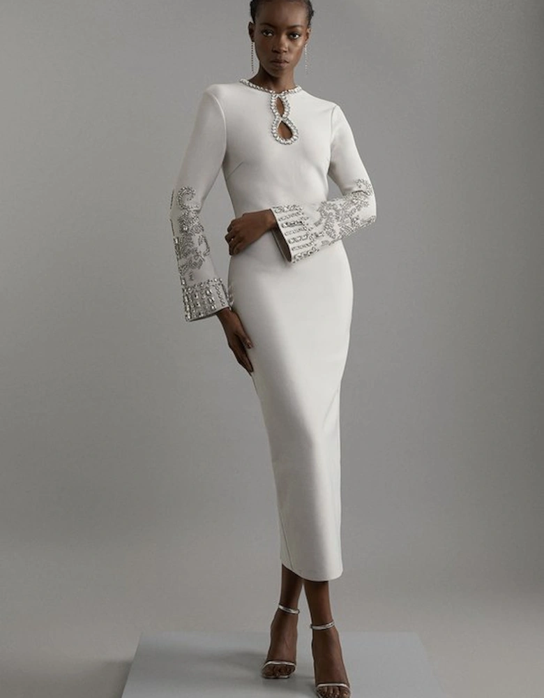 Figure Form Bandage Knit Embellished Wide Sleeve Maxi Dress
