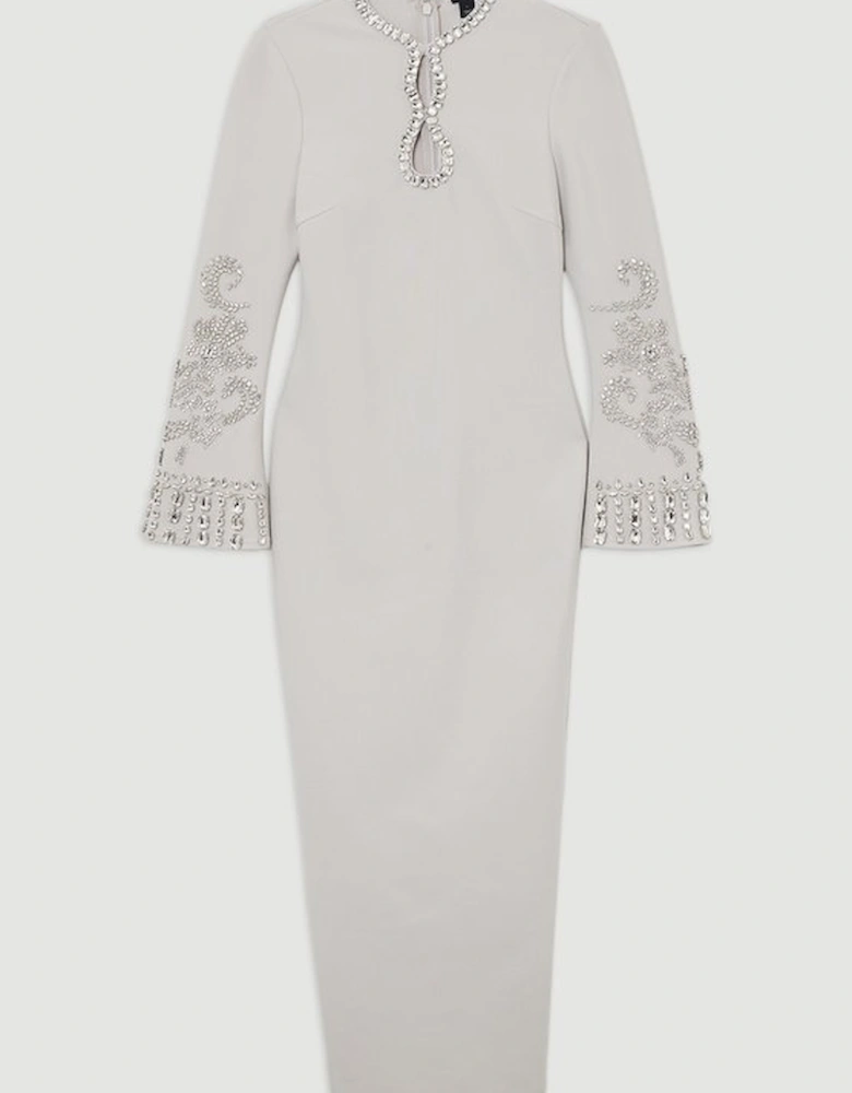 Figure Form Bandage Knit Embellished Wide Sleeve Maxi Dress