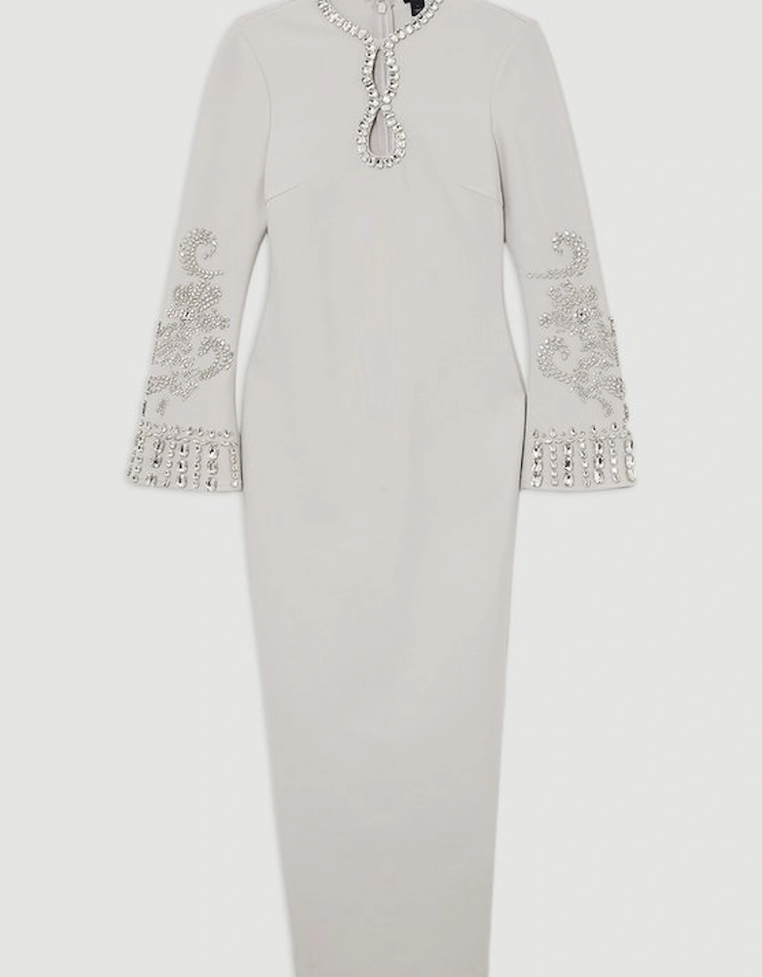 Figure Form Bandage Knit Embellished Wide Sleeve Maxi Dress