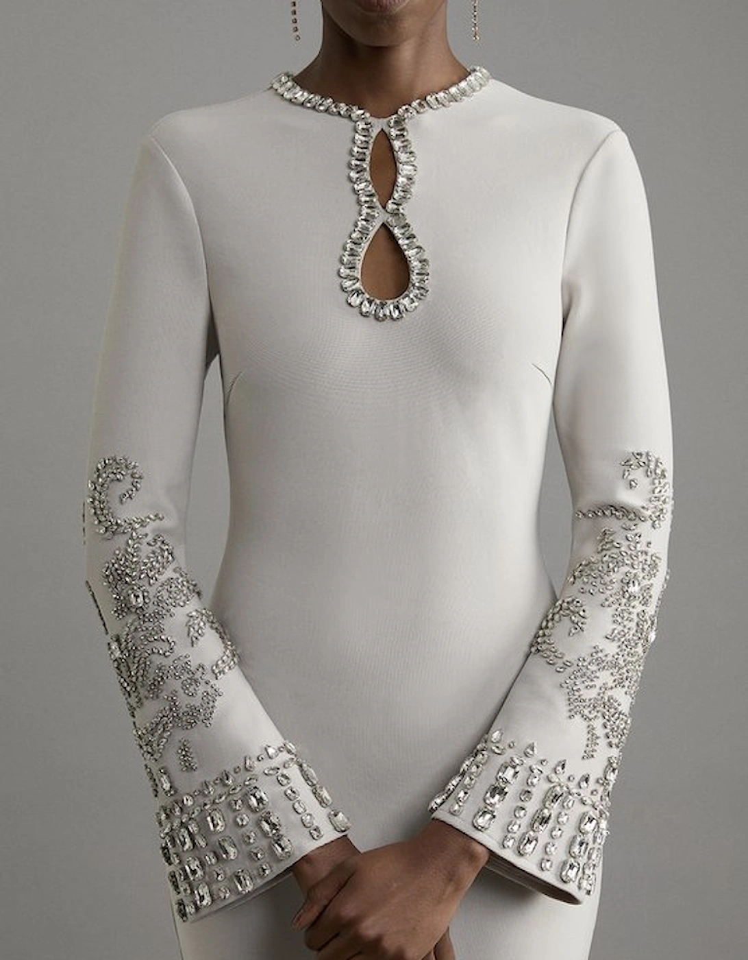 Figure Form Bandage Knit Embellished Wide Sleeve Maxi Dress