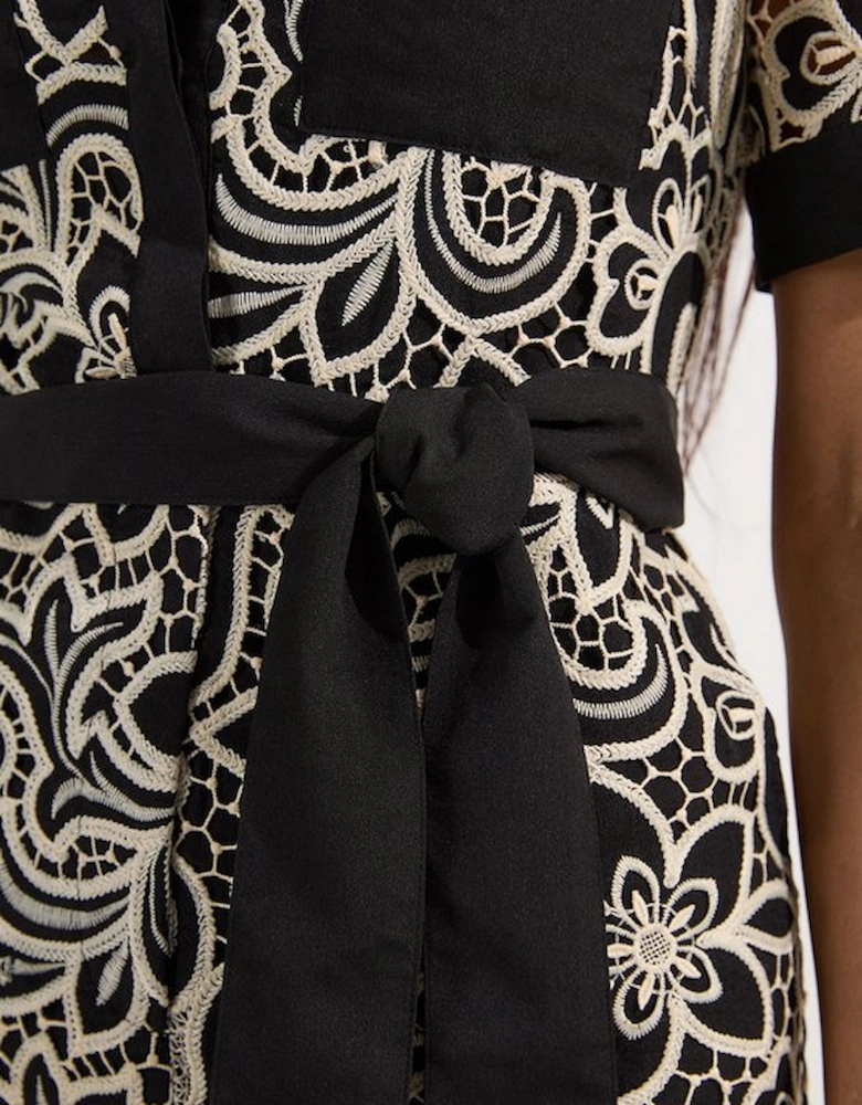 Mono Cutwork Pocket Front Woven Playsuit
