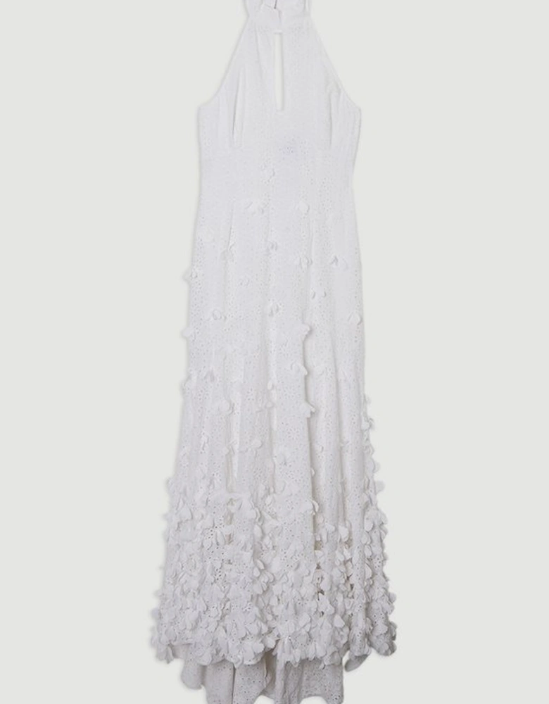 Petal Applique Embellished Broderie Rosette Maxi Dress