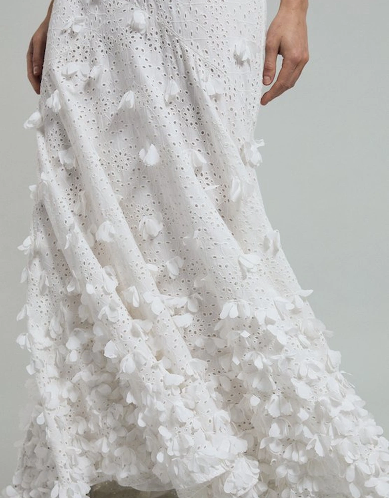 Petal Applique Embellished Broderie Rosette Maxi Dress