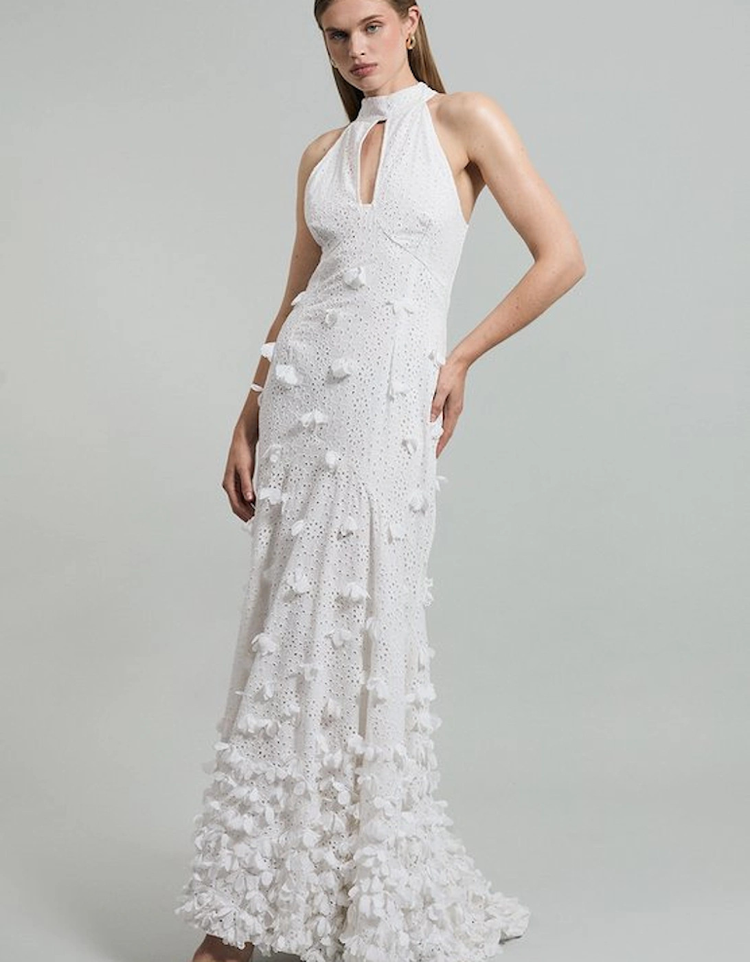 Petal Applique Embellished Broderie Rosette Maxi Dress, 5 of 4