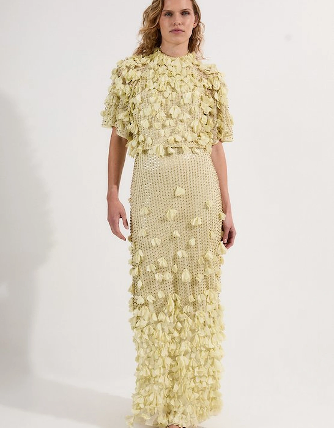 Crystal Applique Angel Sleeve Woven Maxi Dress