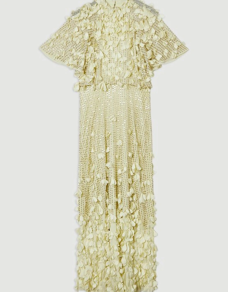 Crystal Applique Angel Sleeve Woven Maxi Dress