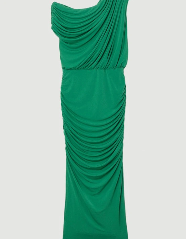 Jersey Crepe Asymmetric Neckline Maxi Dress
