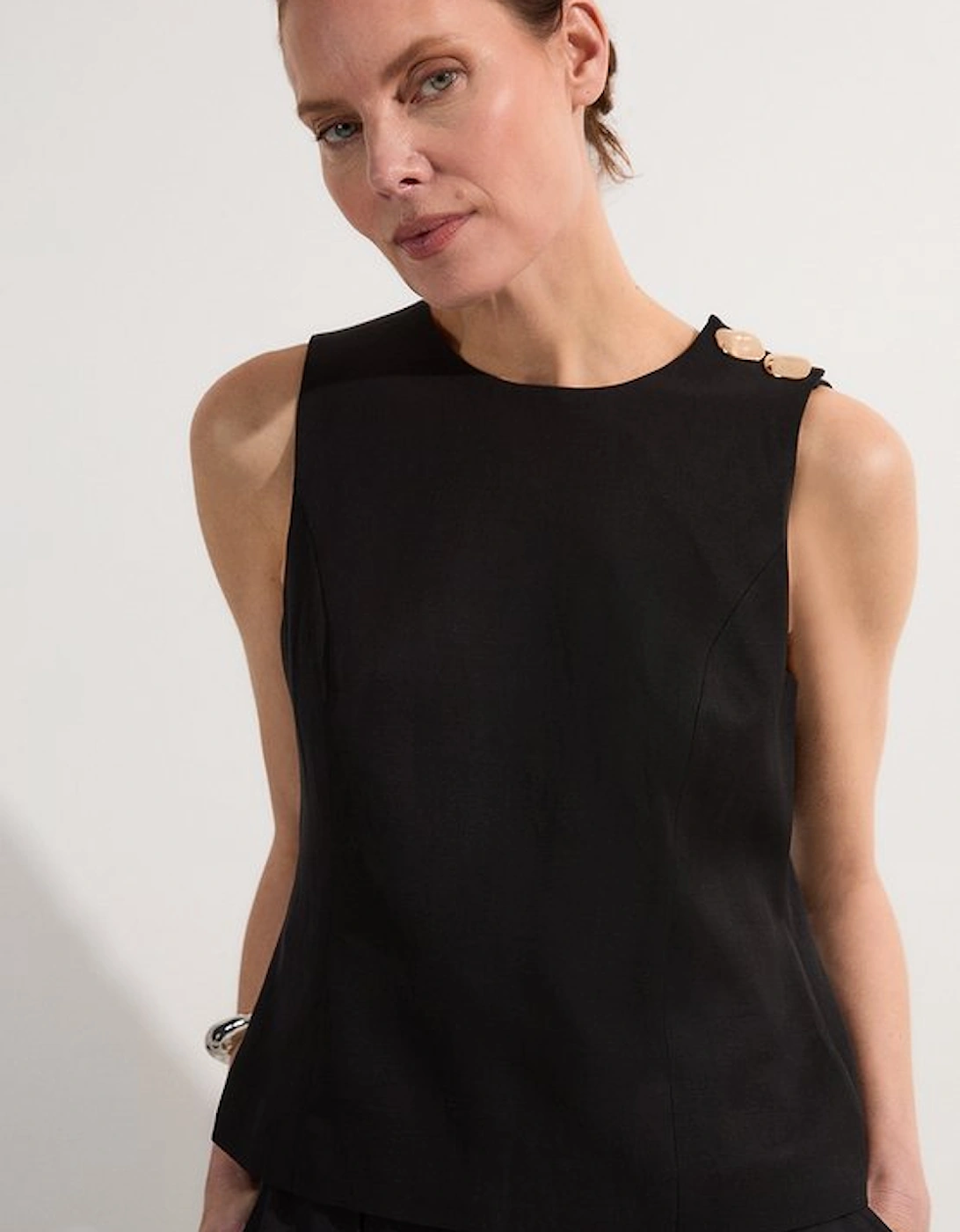 Viscose Linen Tailored Button Shell Top, 5 of 4