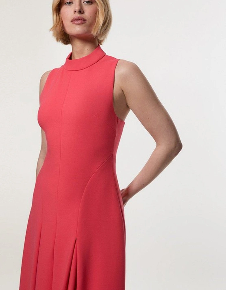 Petite Compact Stretch High Neck Open Back Tailored Maxi Dress