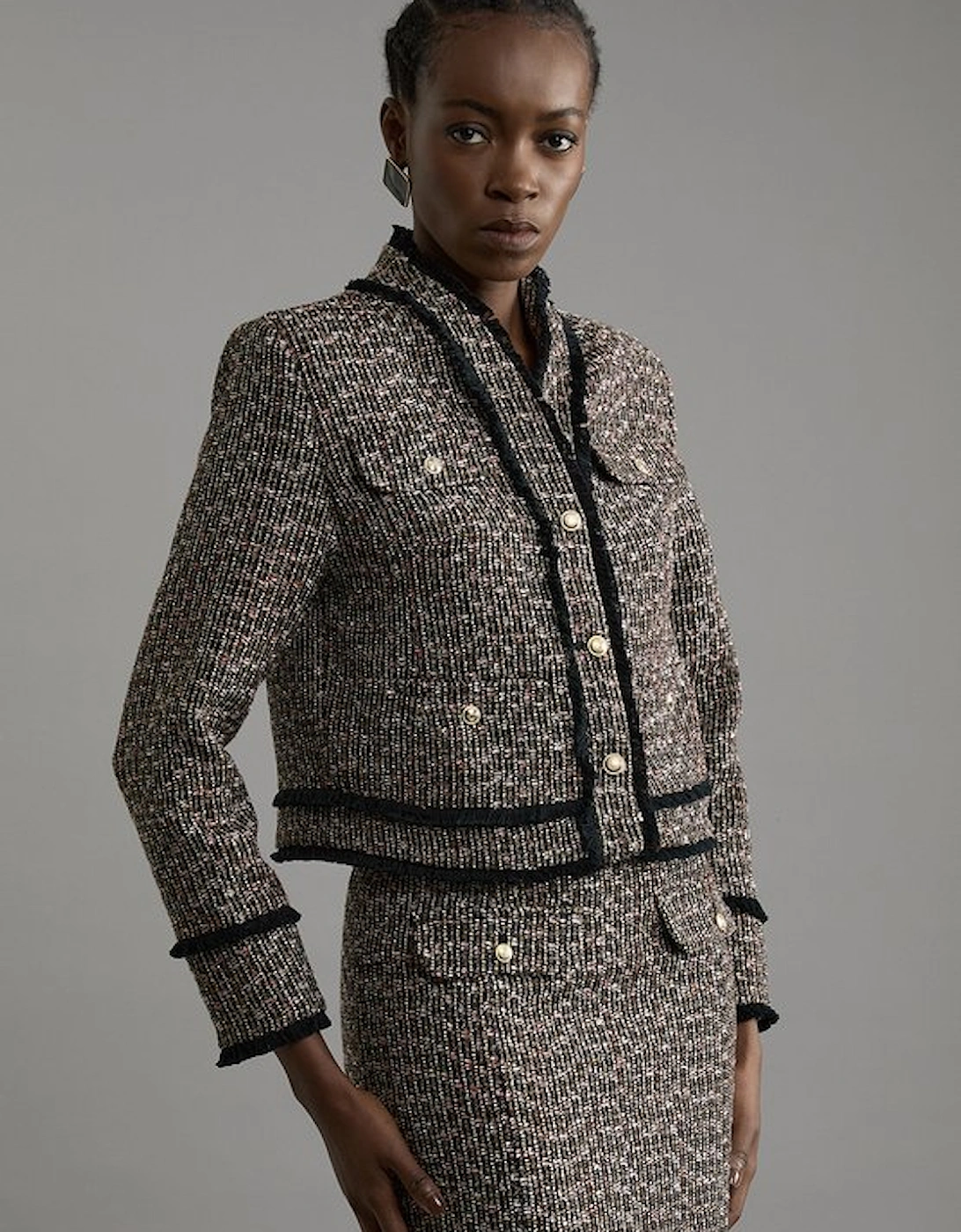 Petite Wool Mix Boucle Tailored Cropped Collarless Jacket, 4 of 3