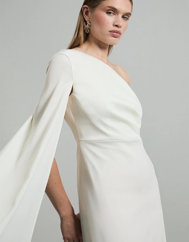 Satin Drape One Shoulder Tailored Maxi Dress