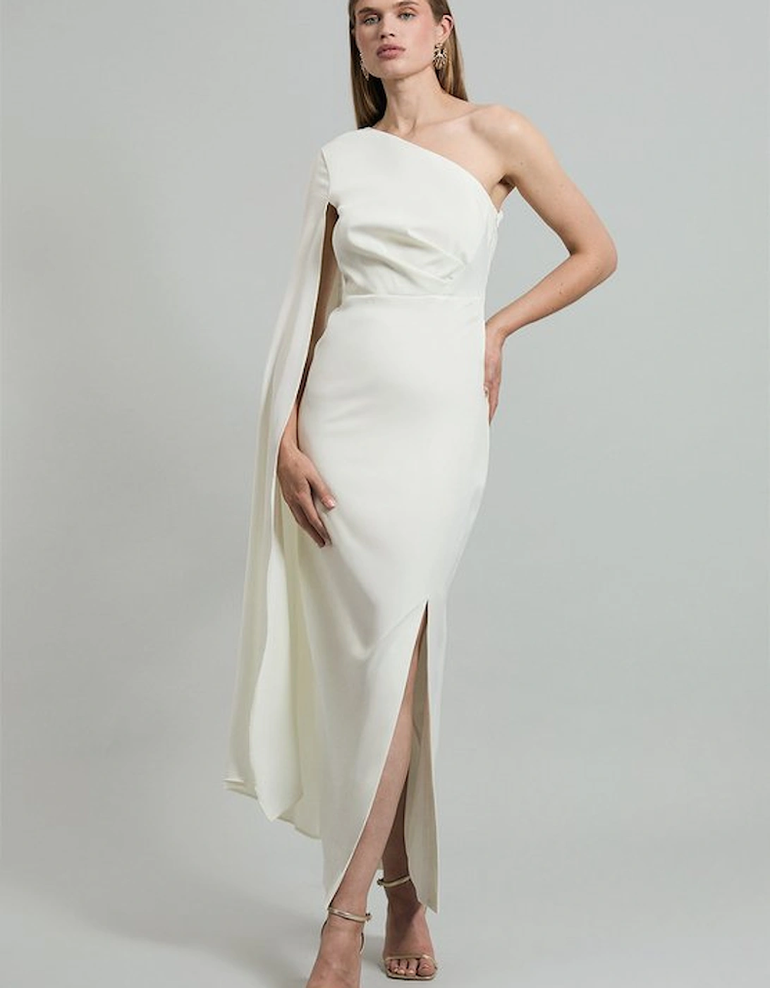 Satin Drape One Shoulder Tailored Maxi Dress, 5 of 4