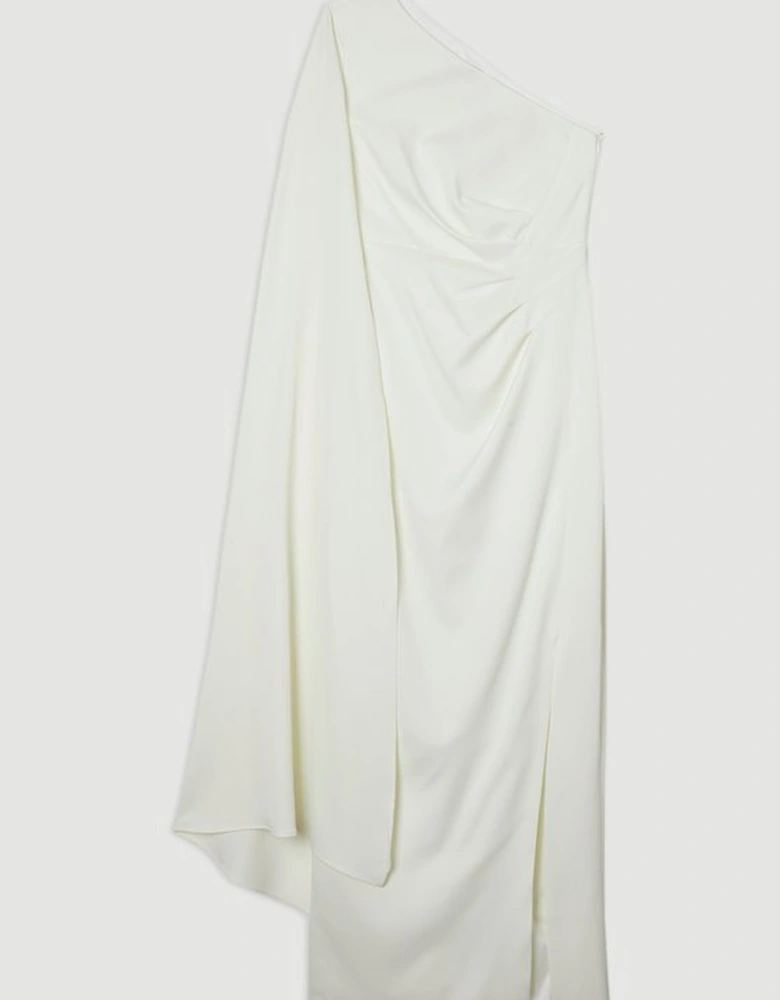 Satin Drape One Shoulder Tailored Maxi Dress