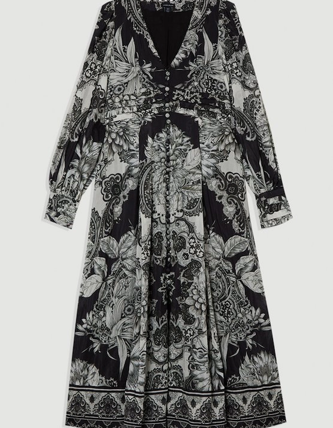 Tile Silk Cotton Plunge Woven Maxi Dress