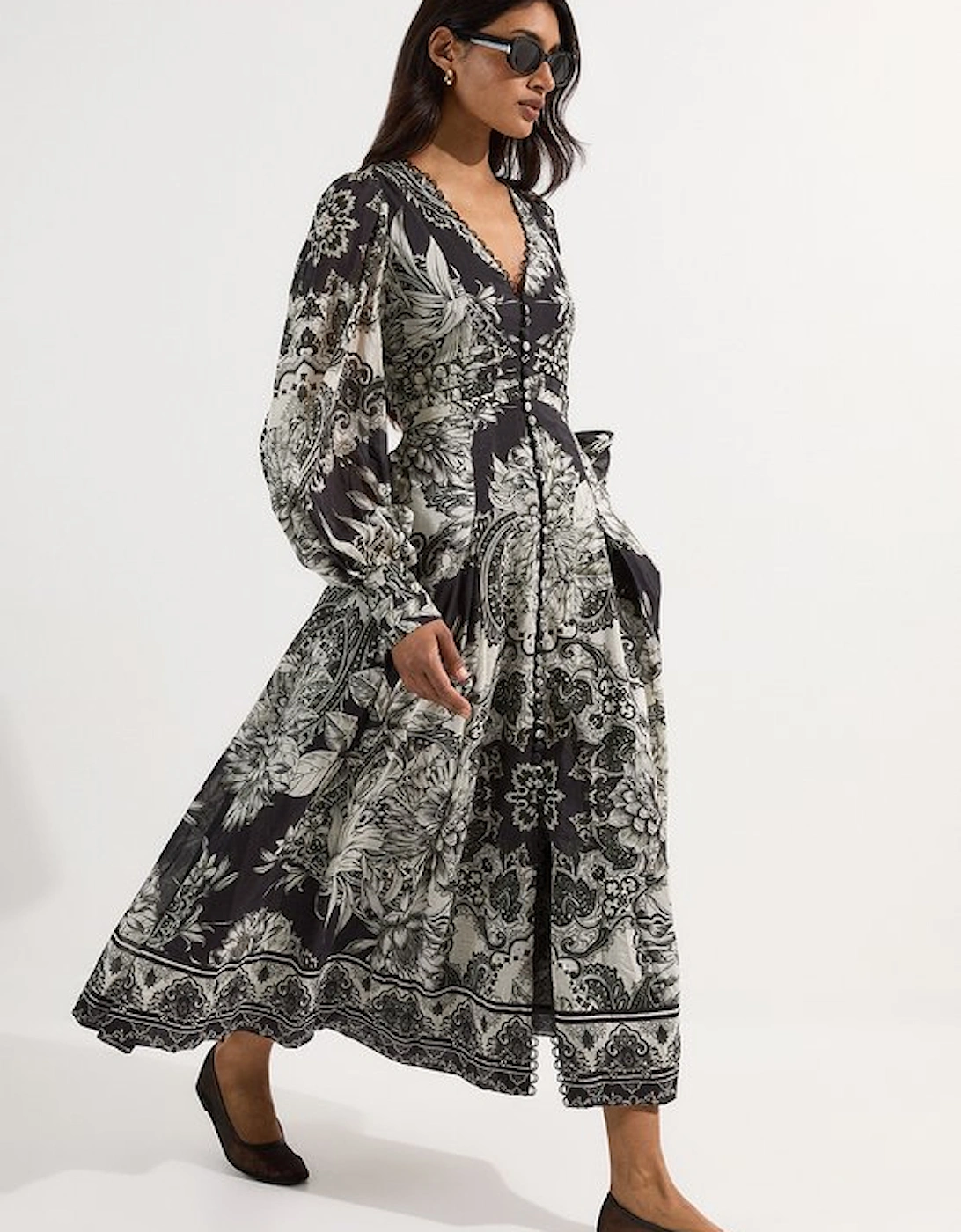 Tile Silk Cotton Plunge Woven Maxi Dress, 5 of 4