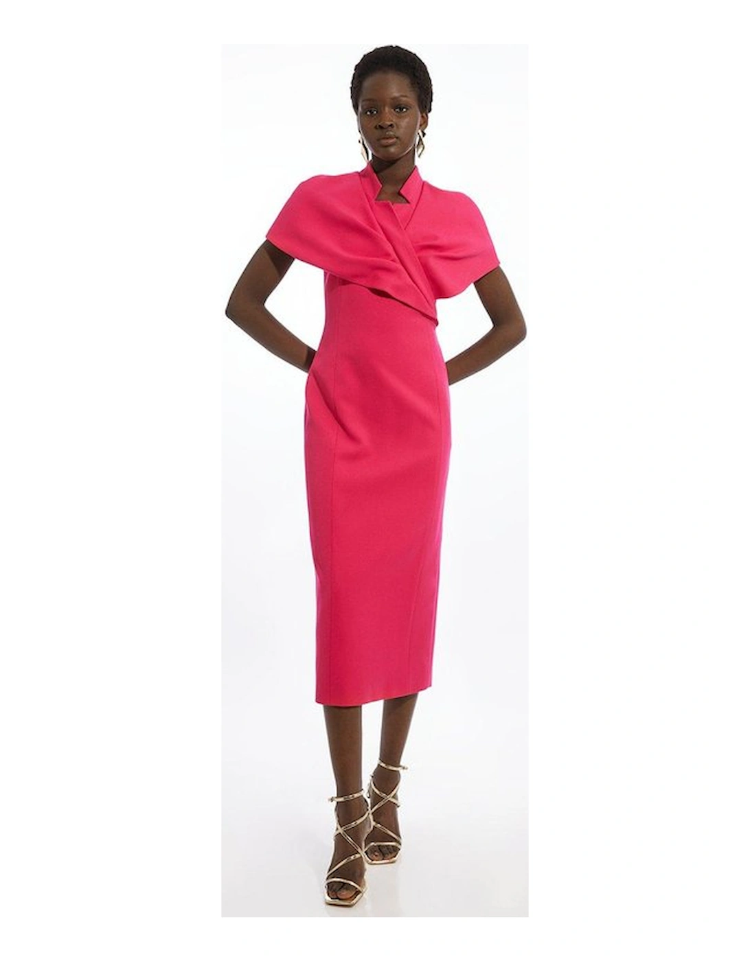 Structured Crepe Cape Detail Midi Dress, 5 of 4