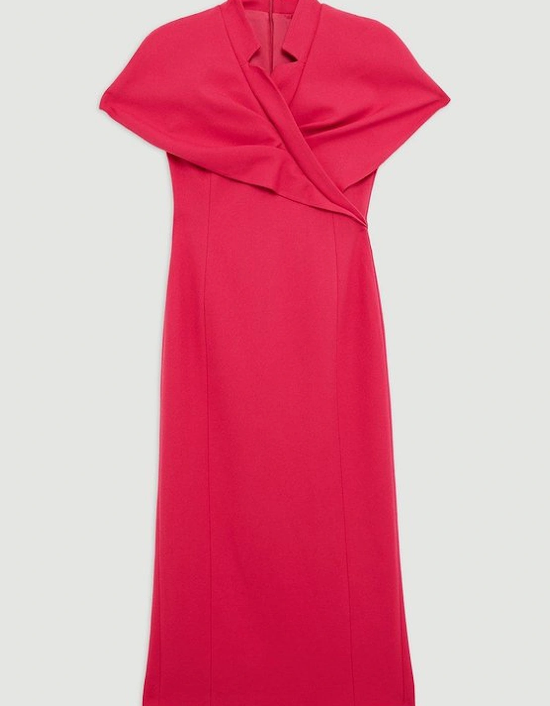 Structured Crepe Cape Detail Midi Dress