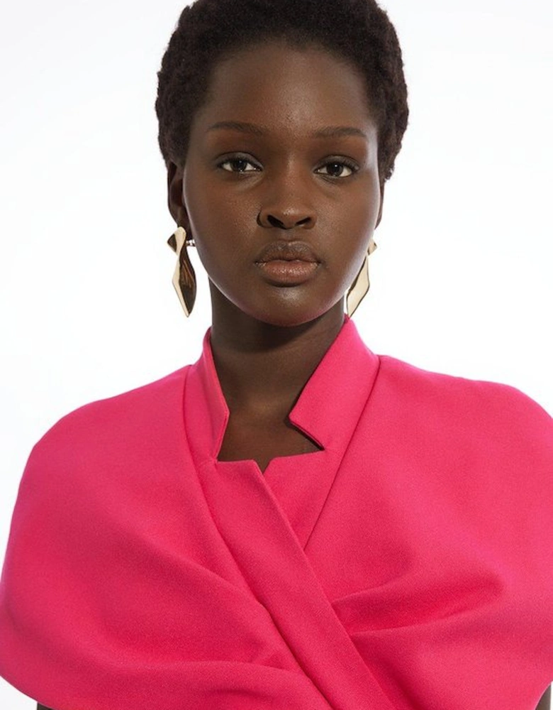 Structured Crepe Cape Detail Midi Dress