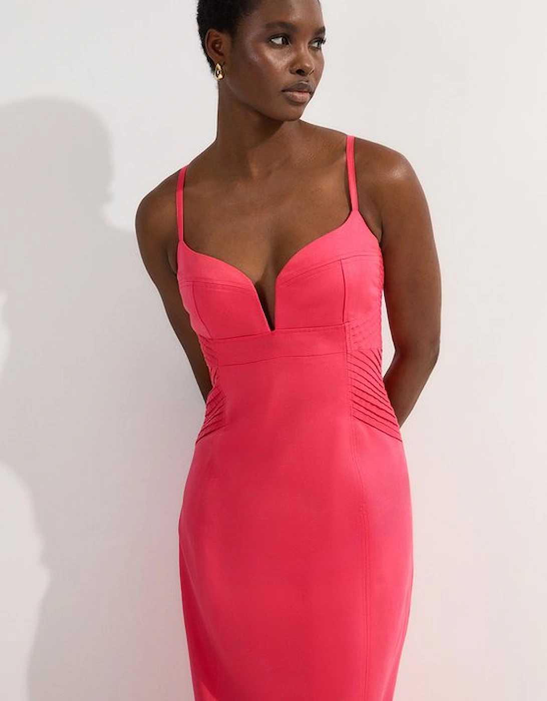 Premium Linen Pintuck Detail Pencil Tailored Midi Dress, 5 of 4