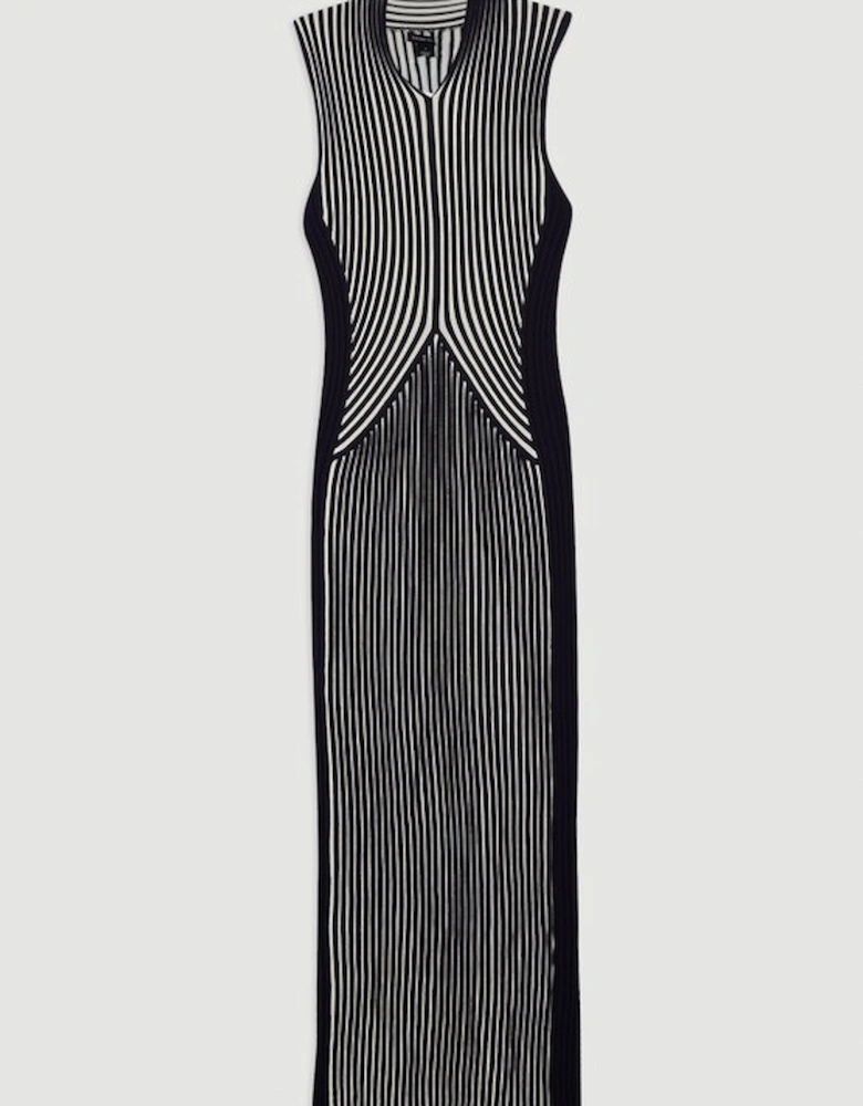 Stripe Fitted Sleeveless Knitted Midi Dress
