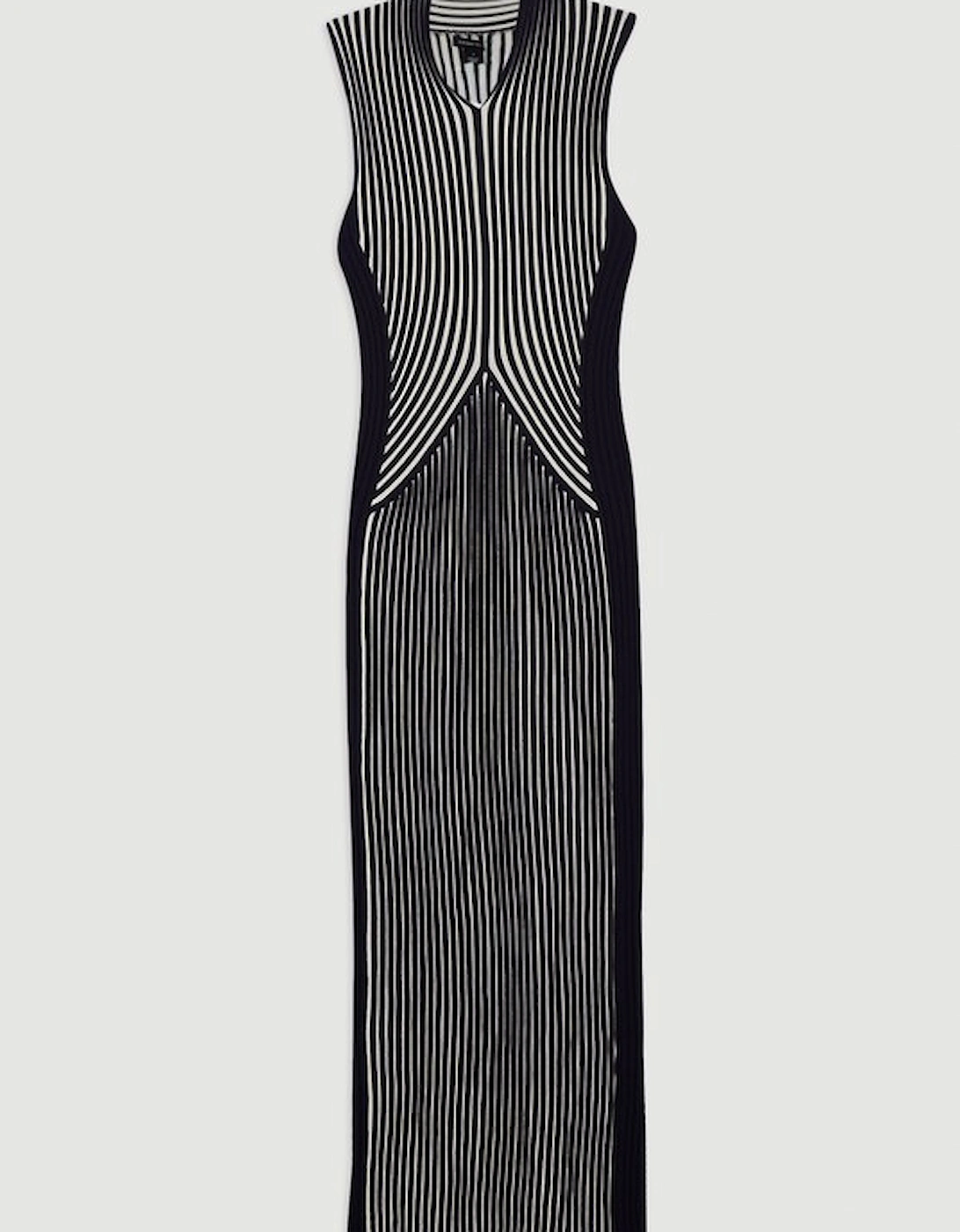 Stripe Fitted Sleeveless Knitted Midi Dress