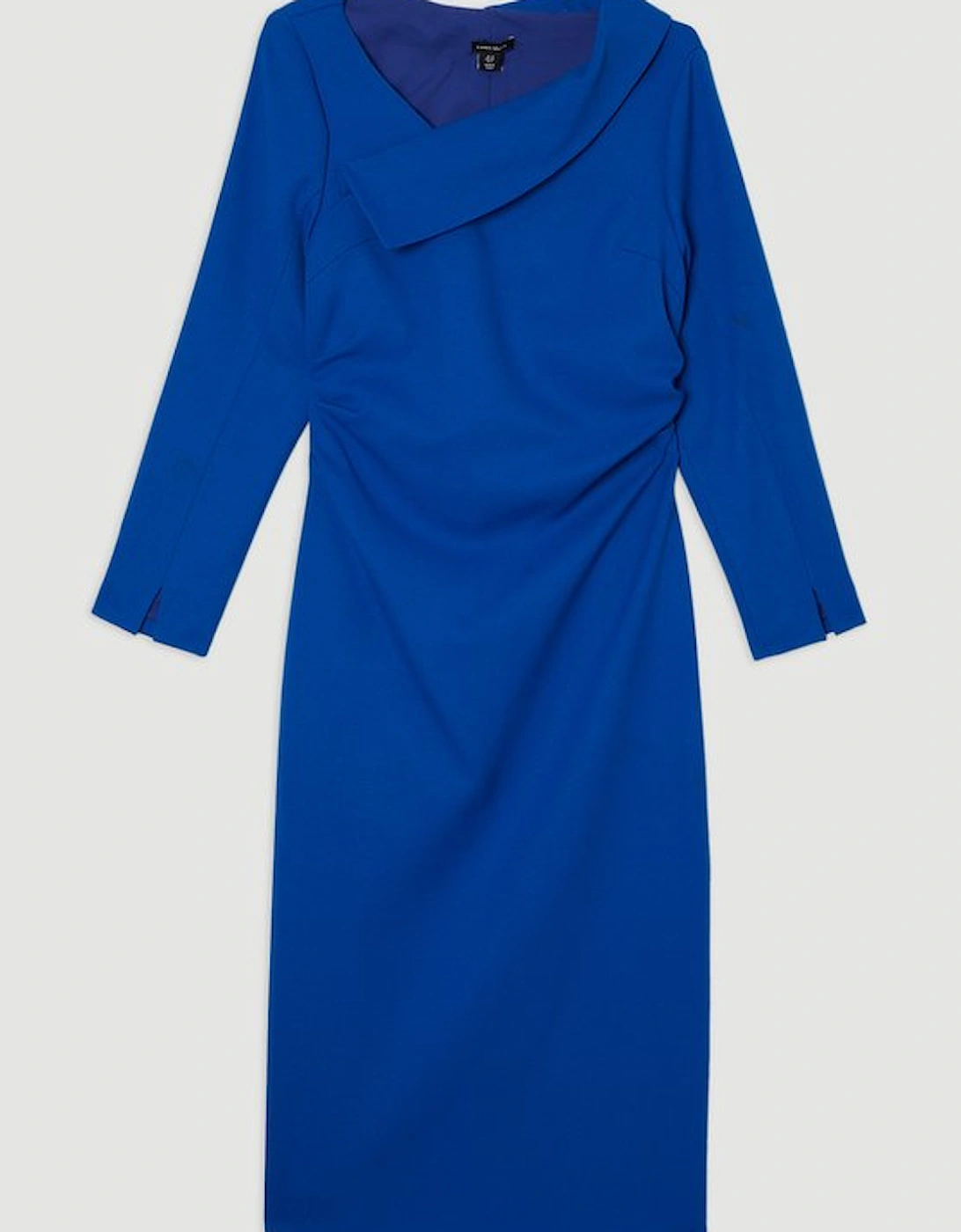 Structured Crepe Tailored Asymmetrical Collared Fitted Maxi Dress