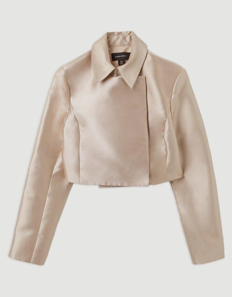 Satin Twill Cropped Wrap Tailored Jacket