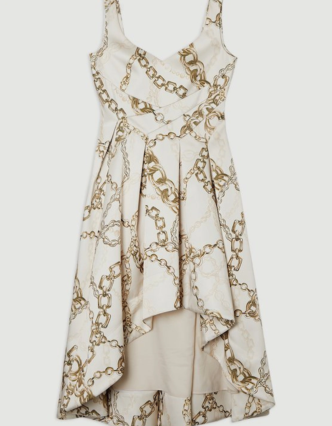 Structured Viscose Satin Chain Print Tailored Prom Maxi Dress