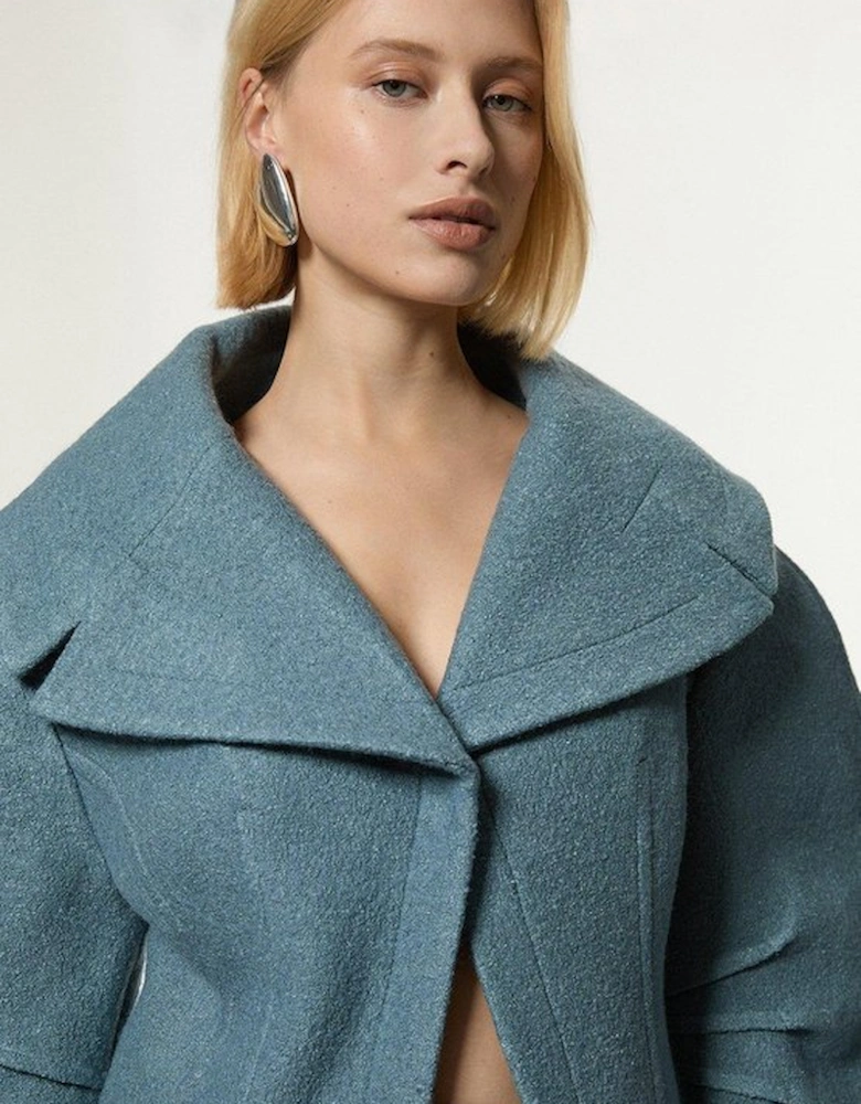 Textured Wool Blend Darted Rounded Sleeve Tailored Blazer
