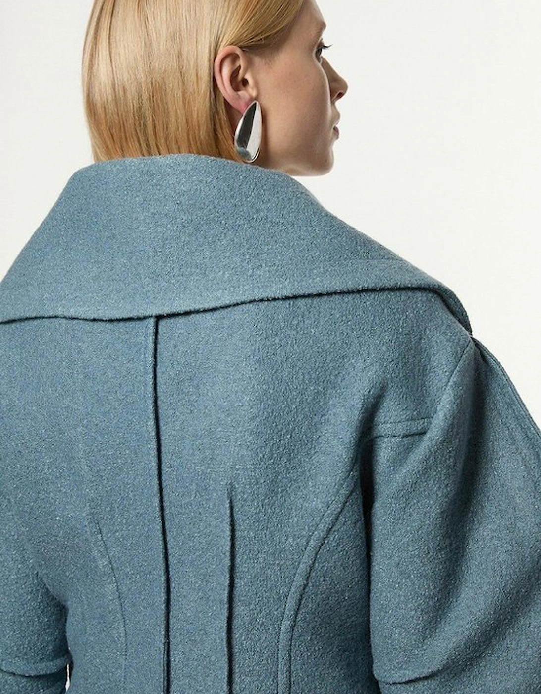 Textured Wool Blend Darted Rounded Sleeve Tailored Blazer