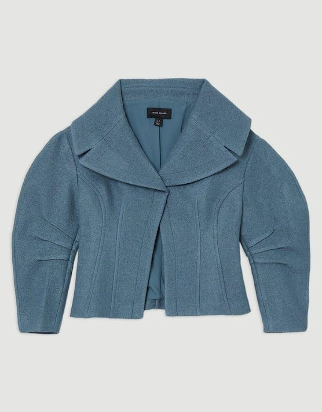 Textured Wool Blend Darted Rounded Sleeve Tailored Blazer