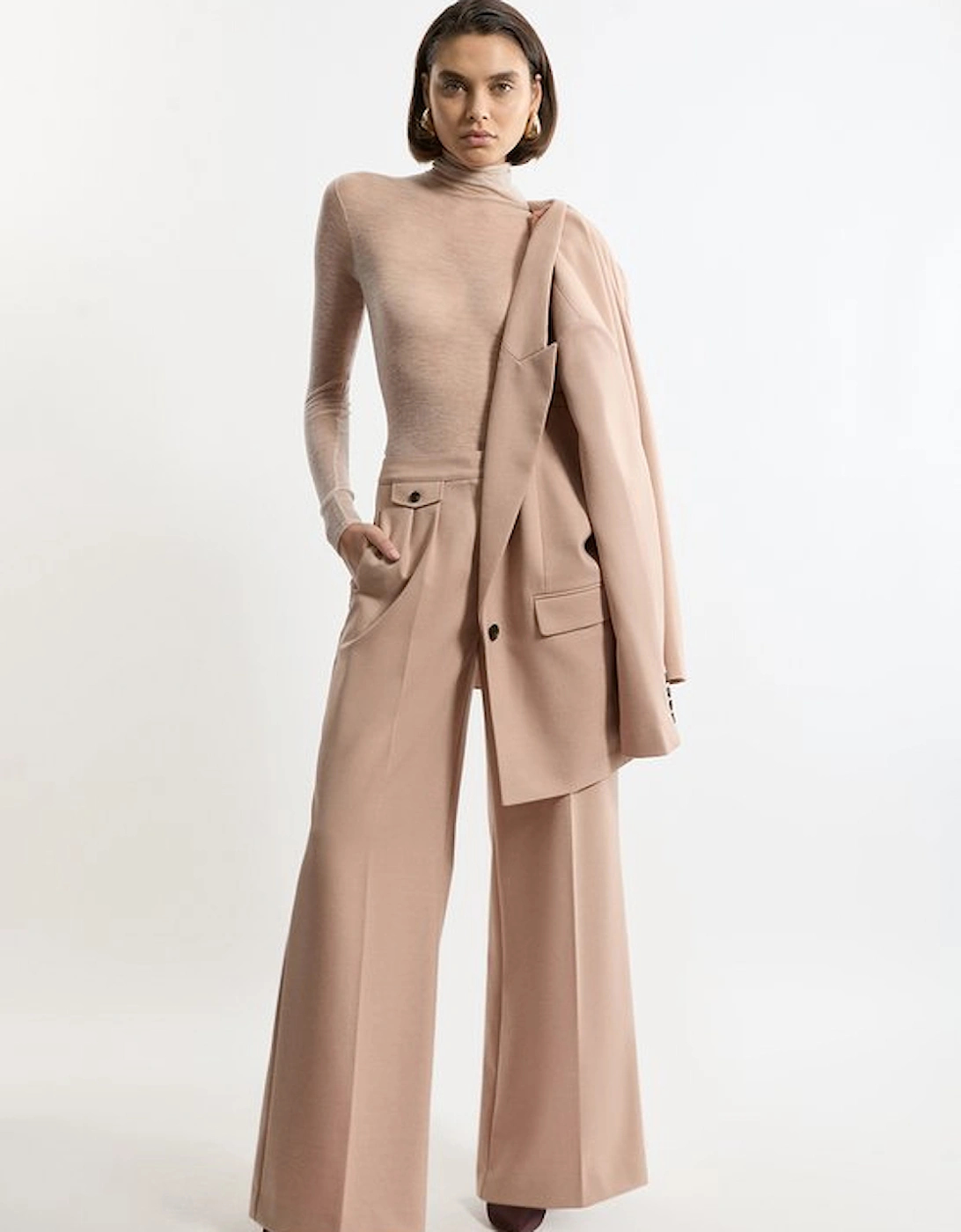 Wool Blend Tailored Wide Leg Trousers, 5 of 4