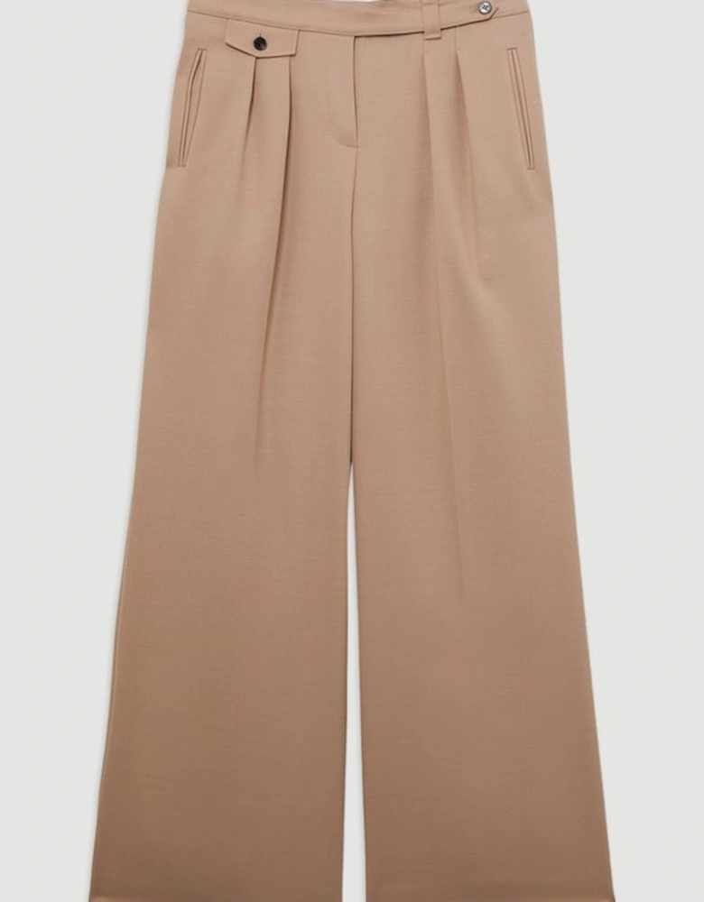 Wool Blend Tailored Wide Leg Trousers