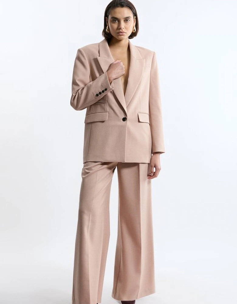Wool Blend Tailored Wide Leg Trousers