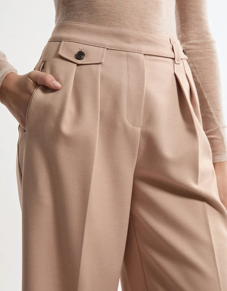 Wool Blend Tailored Wide Leg Trousers