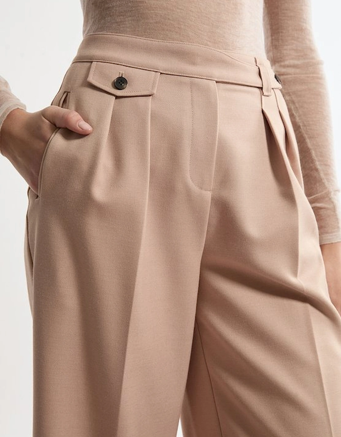 Wool Blend Tailored Wide Leg Trousers