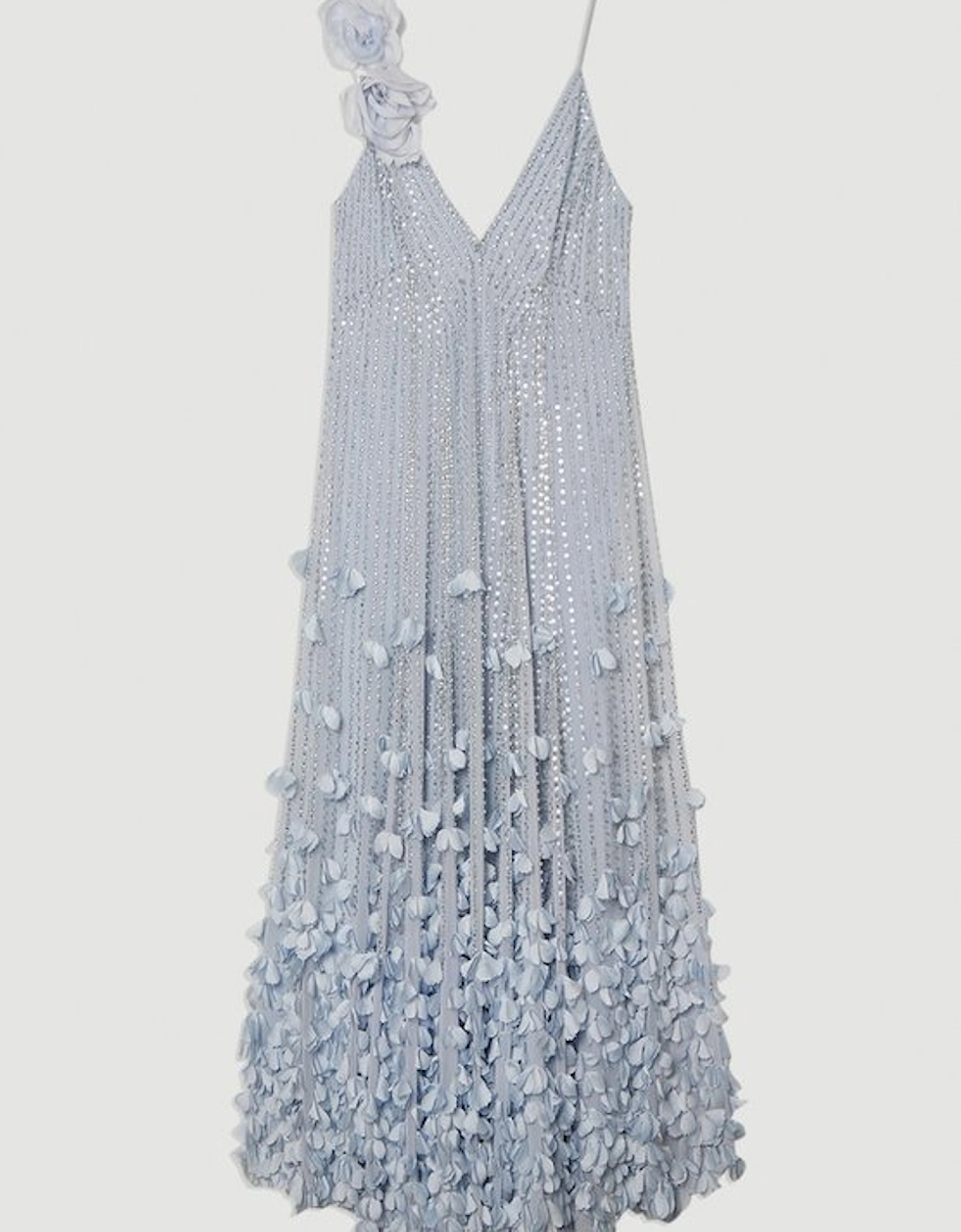 Crystal Applique Strappy Rosette Woven Maxi Dress