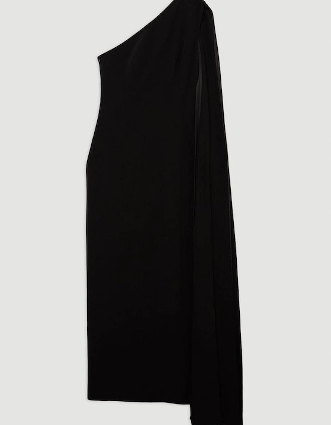 Viscose Satin Back Crepe Tailored One Shoulder Cape Maxi Dress