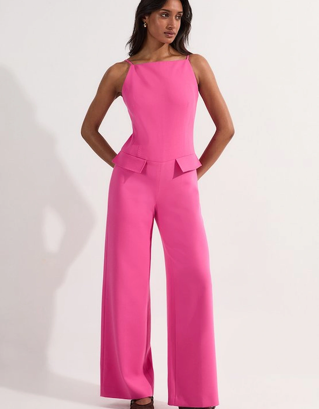 Compact Stretch Stab Stitch Square Neck Tailored Wide Leg Jumpsuit, 5 of 4